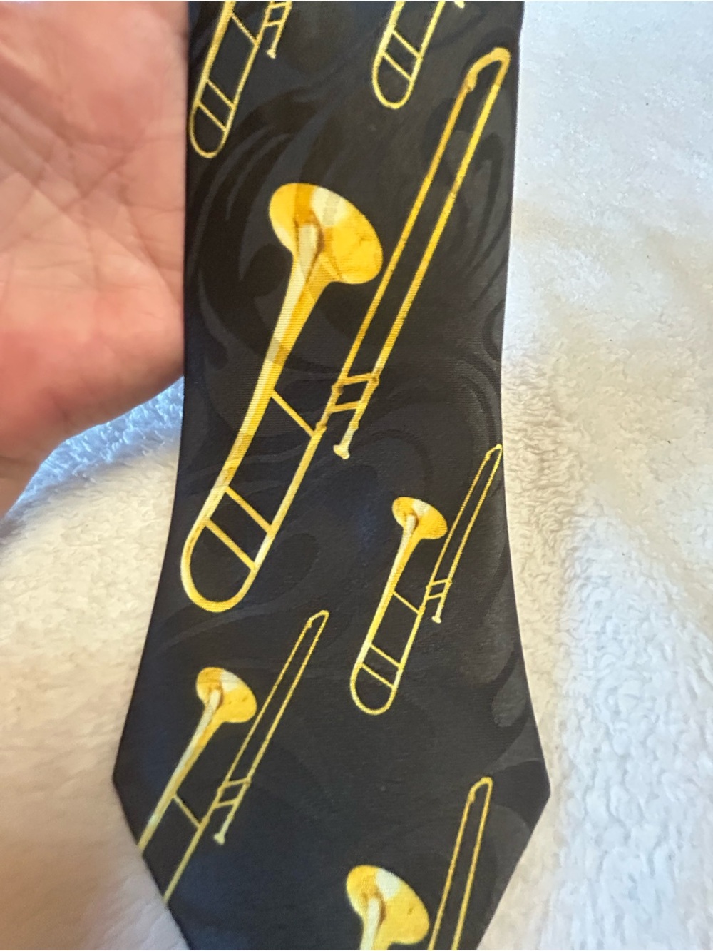 🎁3 for $30 - Black Tie with Gold Trombone Motif